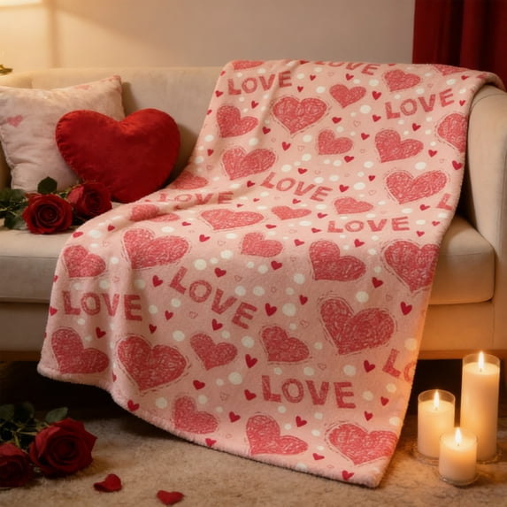 Nilvkv Valentine's Day Flannel Blanket Double-sided Fleece - 100x130cm Nap Blanket Gift Cover for Cozy Home Use, Valentines Day Decorations