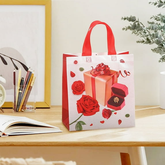 Nilvkv Valentine's Day Rose Gift Bag Non Woven Handbag Waterproof Shopping Bag Gift Box for Christmas, Valentine's Day, Birthday, Mother's Day