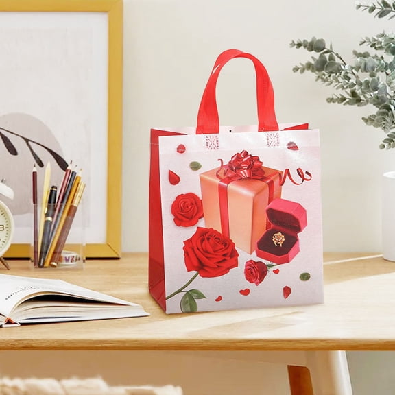 Nilvkv Valentine's Day Rose Gift Bag Non Woven Handbag Waterproof Shopping Bag Gift Box for Christmas, Valentine's Day, Birthday, Mother's Day