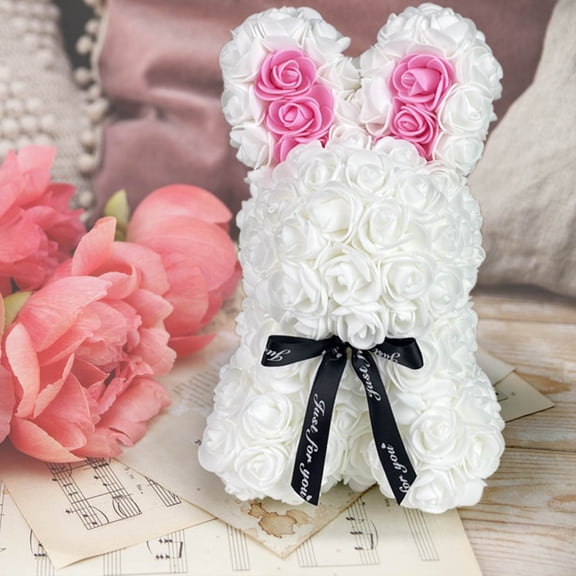 Nilvkv Valentine's Day Simulation Rose Bunny Cuddle Bunny Birthday Gift Foam Bunny Gift for Birthday Xmas Holiday Valentines Desktop Decoration