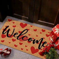 Nilvkv Valentine's Day Welcome Doormat Red And Pink Heart Sweet Rug for Indoor Outdoor Entrance Home Front Porch Decoration for Valentines Day