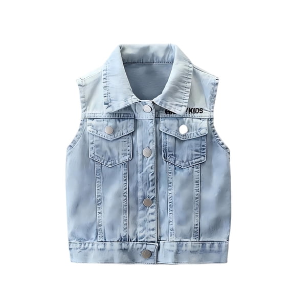 Nilvkv Vest for Boys, Weighted Vest for Kids, Solid Color Collared Button Down Denim Vest Sleeveless Jacket with Pockets Blue 7-8 Years Blue 7-8 Years