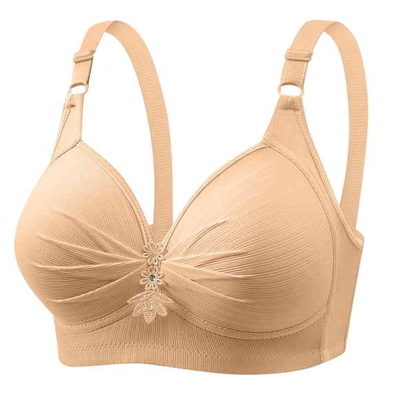 Nilvkv Wireless Bras with Support and Lift, Push Up Bra, Wireless Vintage Push Up Center Button Breathable Everyday Bra Beige 50DE