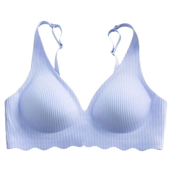 Nilvkv Wireless Bras with Support and Lift, Seamless Bras for Women, Womens Solid Wireless Push Up Seamless Ribbed Comfort Everyday Bra Blue 32AB