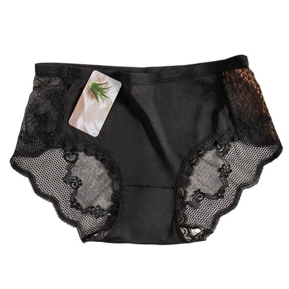 Nilvkv Womens Panties, Cotton Underwear for Women, Regular Mid Rise Solid Lace Trim Cotton Comfort Single Daily Brief Black L