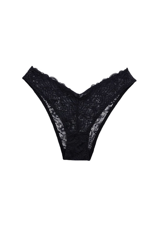 Womens Panties, Womens Underwear, Low Rise V Shape Lace High Stretch Lightweight Solid Breathable Comfort Brief Black XL