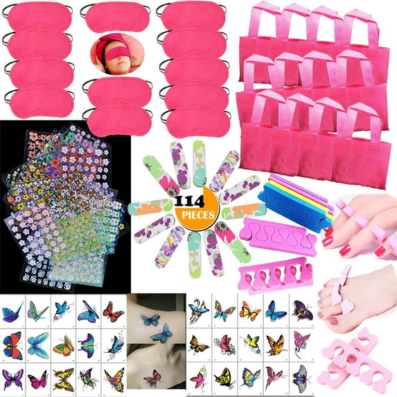 NimJoy 114PCS Girls Spa Party Supplies Favors for Kids Birthday Kit Spa Day