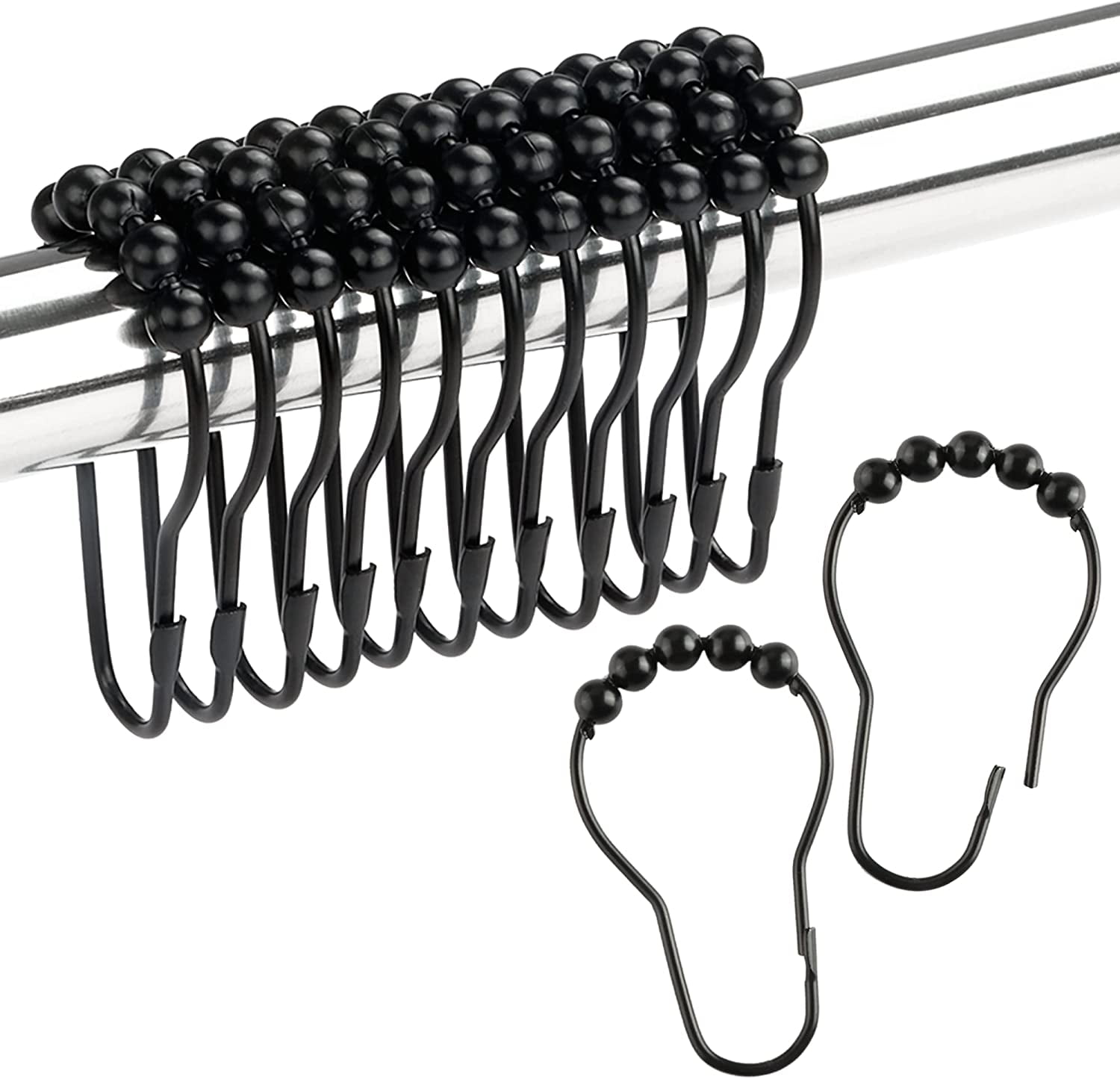 Black Stainless Steel Rollerball Shower Curtain Hooks Set of 12