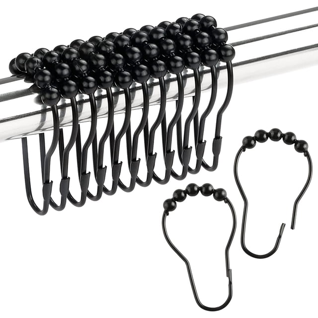 NimJoy 12pk Black Shower Curtain Hooks Ring, RustResistant Stainless