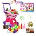 thumbnail image 1 of NimJoy 17Pcs Pink Kids Big Toy Shopping Cart W/Play Foods ABS Toy for Girls 3-6 Years Boys, Pretend Play Shopping Grocery Play Set Gifts to Toddlers, Extra Gift Box, 1 of 8