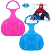 NimJoy 2 Packs Portable Plastic Snow Saucer Sleds Skiing Boards W/Handle for Kids Snow, Grass and Sand Boarding, Random Color