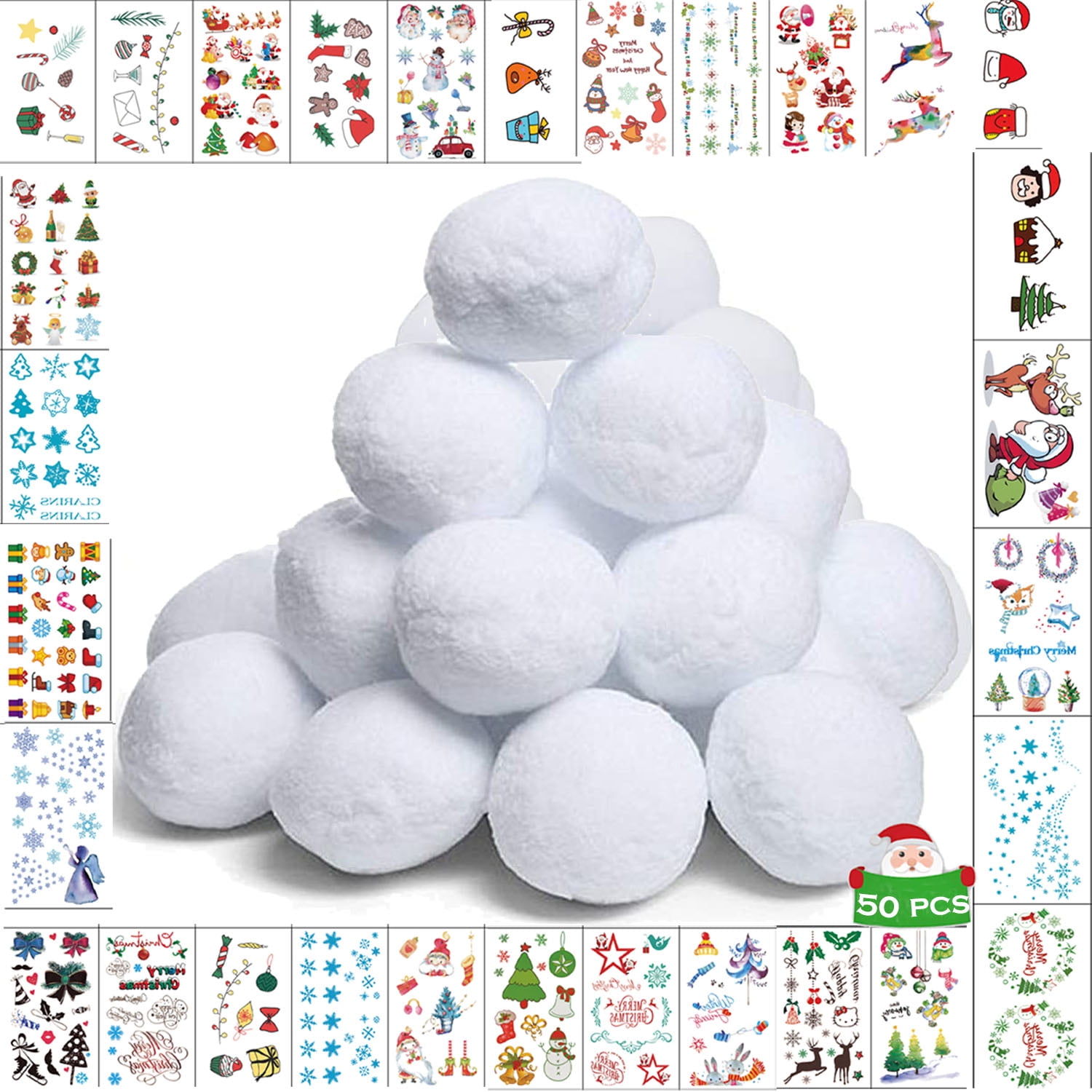 NimJoy 20 Pack 3 inch White Plush Indoor Snowballs W/30 PC Stickers for  Kids Snow Fight & Seasonal Home Decor