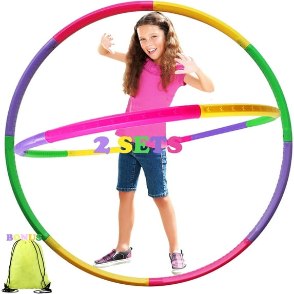 NimJoy 27" Adjustable Kids Exercise Hoops 3-12 Child Fitness Circle ABS Toy W/Backpack, 2 Pack Multi-Color