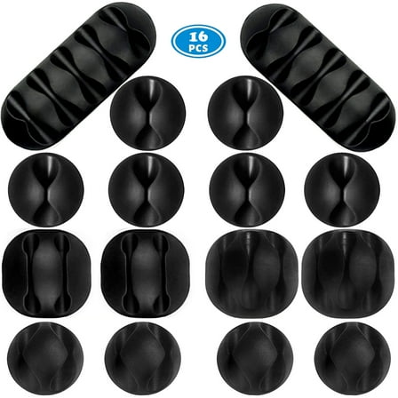 NimJoy 34 Slots Round Cord Clips, Black, Damage Free Holiday Cable Organize, 16Pcs Wire Holder
