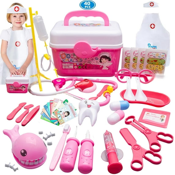 NimJoy 40 Pcs Pink Toddler Medical Kit Pretend Doctor Play Set Preshool Toy for Girls 3-6 Years Boys Kids Birthday Christmas Present