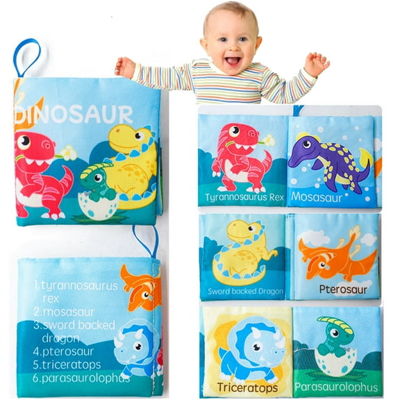 NimJoy Baby Cloth Books Dinosaur Toys for Ages 0-3-6 Mon, 1 Year Old, Rustling Sound Interactive Fabric Book Soft Books 1st Educational Toys Gift to Toddler, Babies & Infant