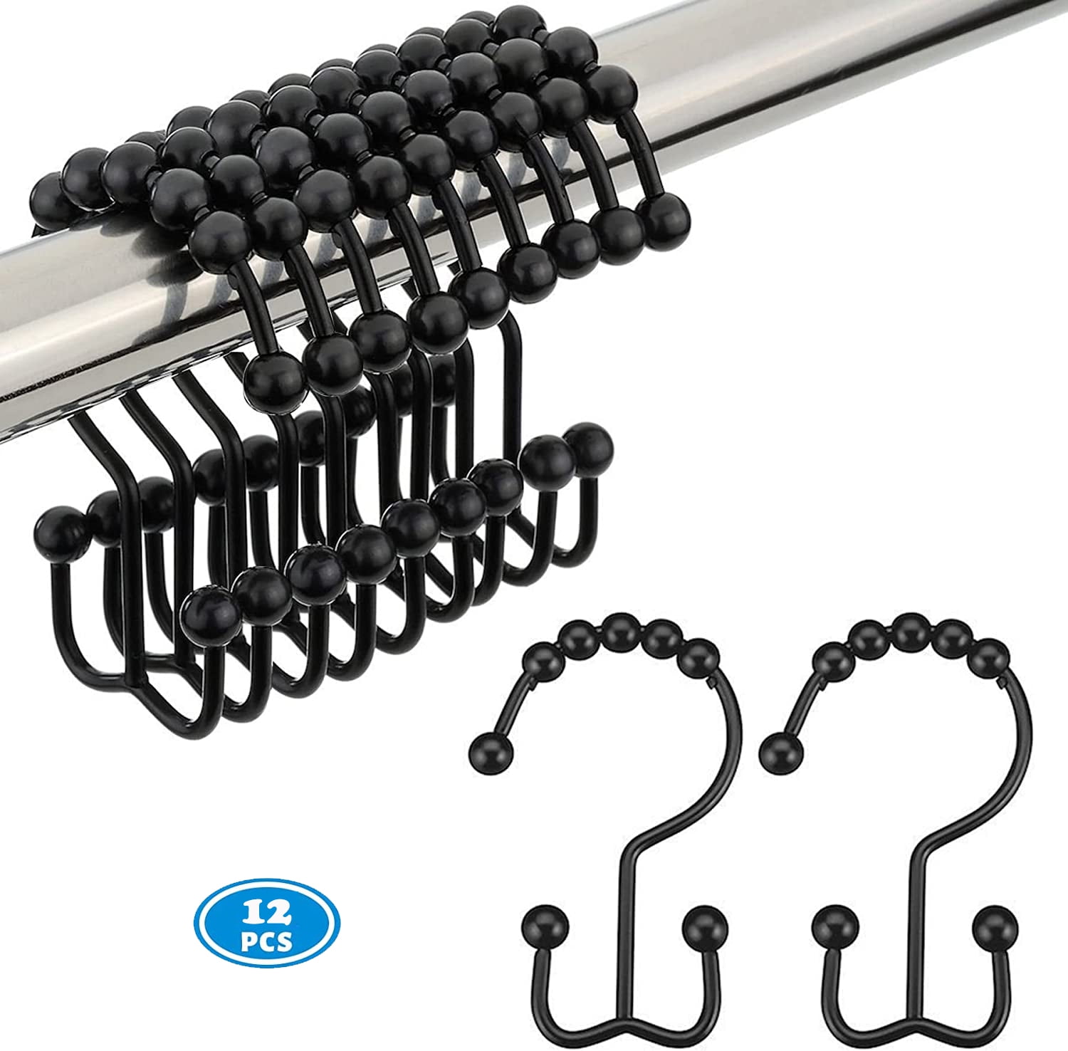 NimJoy Black Shower Curtain Ring Hooks, Rustproof Premium Stainless