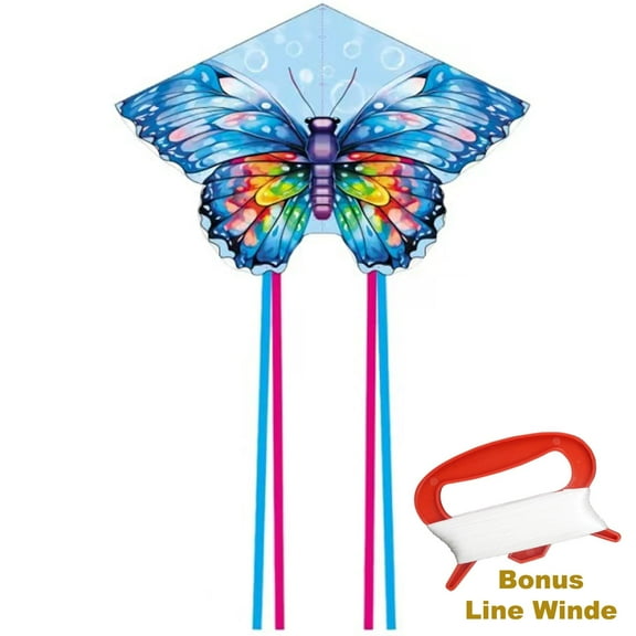 NimJoy Colorful Butterfly Kites for Kids Adults, Easy to Fly Nylon Kite W/Flying Tools for Beach, Trip and Park (47" Blue)