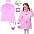 thumbnail image 1 of NimJoy Kids Doctor Costume Dress-up Set Pretend Role Play Nurse Kit Preshool Toy for Girls 3-6 Years Toddler Birthday Christmas Present, 14Pcs Pink, 1 of 5
