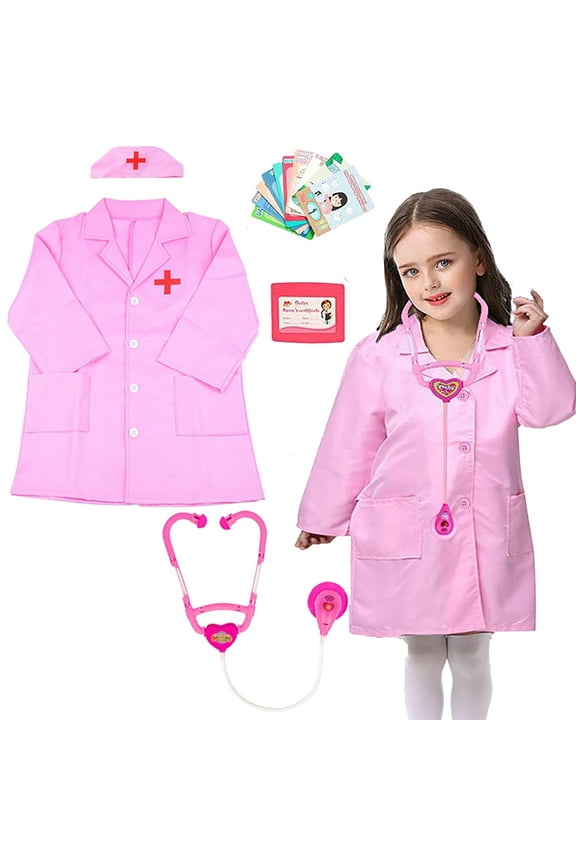 Kids Doctor Costume Dress-up Set Pretend Role Play Nurse Kit Preshool Toy for Girls 3-6 Years Toddler Birthday Christmas Present, 14Pcs Pink