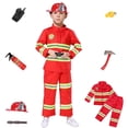 thumbnail image 1 of NimJoy Kids Fireman Costume Dress-up Set Pretend Role Play Firefighter Realistic Outfit Kit Preshool Toy for Boys 3-6 Years Toddler Birthday Christmas Present, 8Pcs Red, 1 of 9