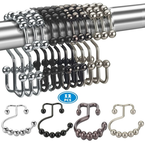 NimJoy Multi-Color Shower Curtain Hooks Ring, Rustproof Premium Stainless Steel Rollerball Easy Glide Shower Double-Hook, 12pk