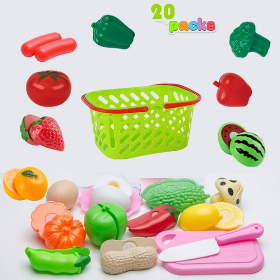 NimJoy Pretend Play Breakfast Foods Basket Preshool Toy for Ages 18 Mon, 2, 3 Years+ Toddler Girls and Boys, 20 Pcs Multicolor