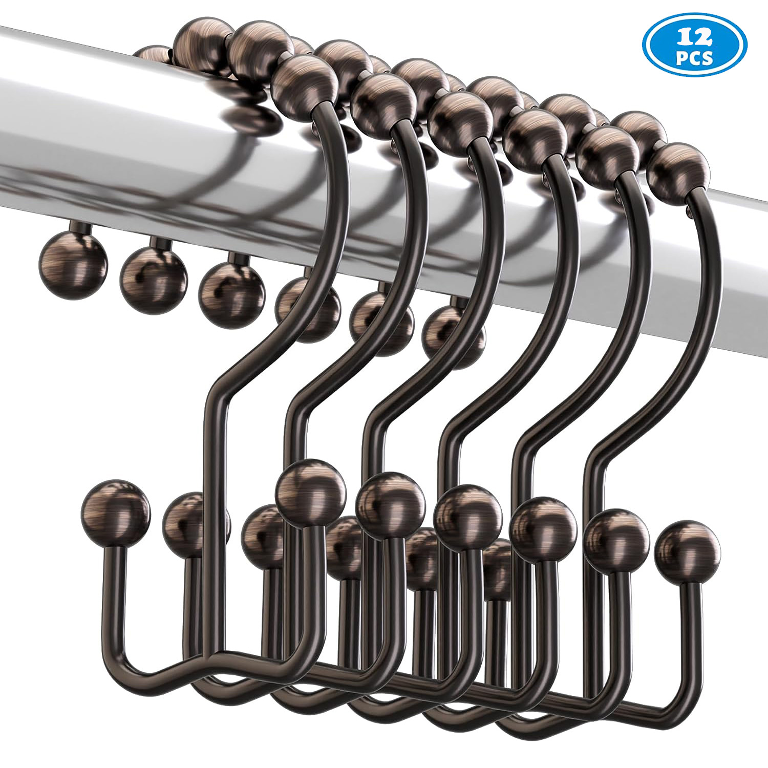 Bath Bliss 12 Pack Shower Curtain Rings in Bronze