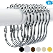 NimJoy Set of 12 Wide Shower Curtain Rings Hooks, Rust-Free Premium Stainless Steel Easy Glide Rollerball Shower Ring, Decorative Plated Chrome Finish