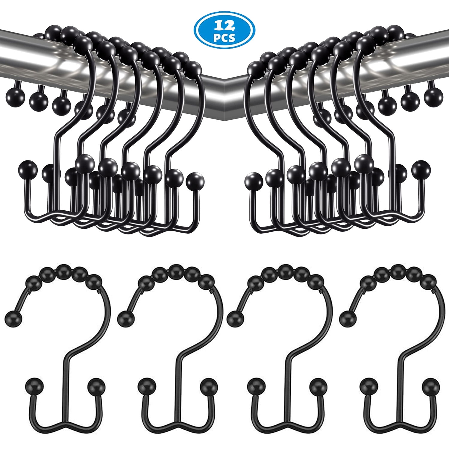 NimJoy Heavy Duty RustFree Double Shower Curtain Hooks, 12 Set Easy
