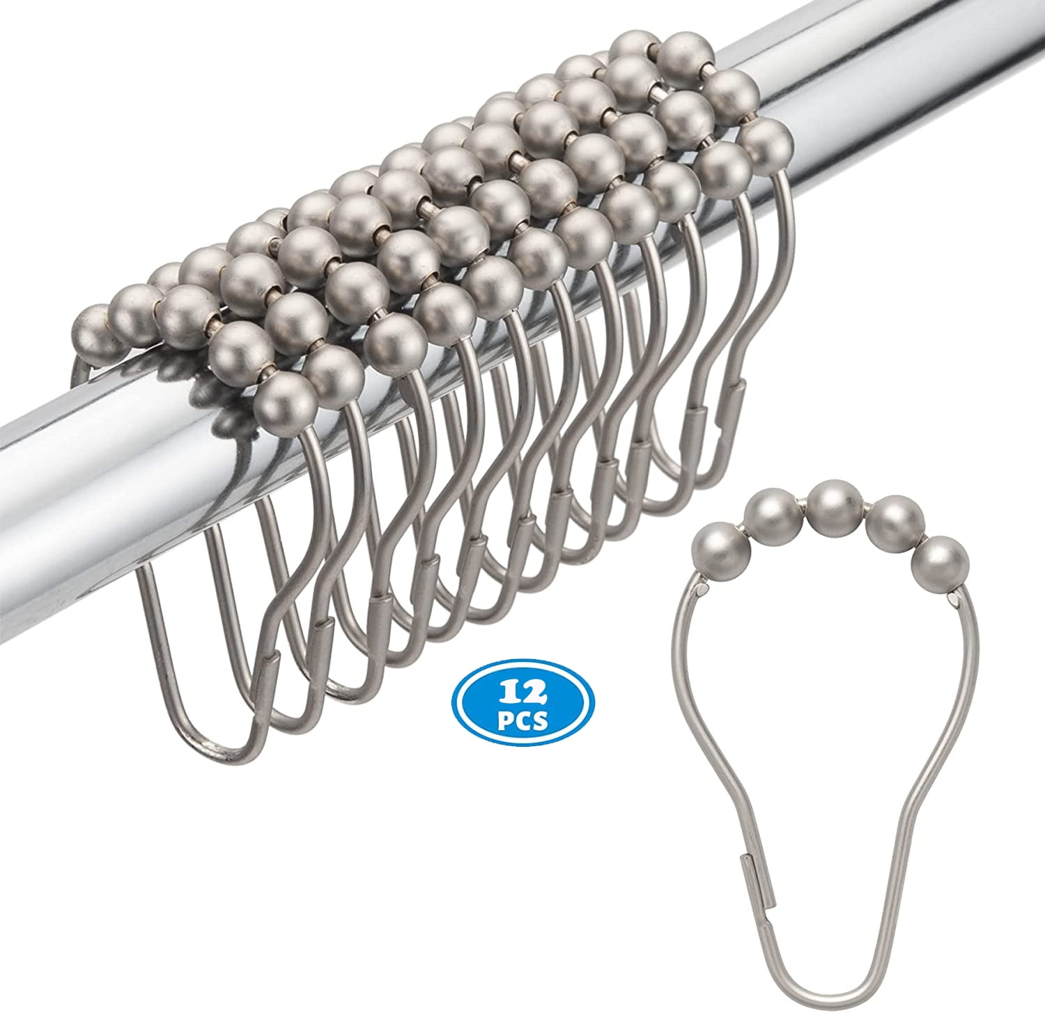 NimJoy Set of 12 Rollerball Shower Curtain Hook Ring, Rustproof Easy