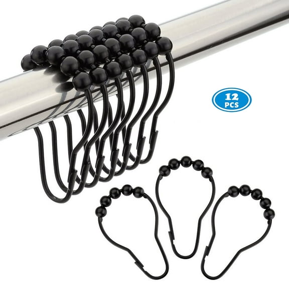 NimJoy Set of 12 Rollerball Shower Curtain Hook Rings, Rustproof Easy Glide Stainless Steel Shower Ring, Plated Black Finish
