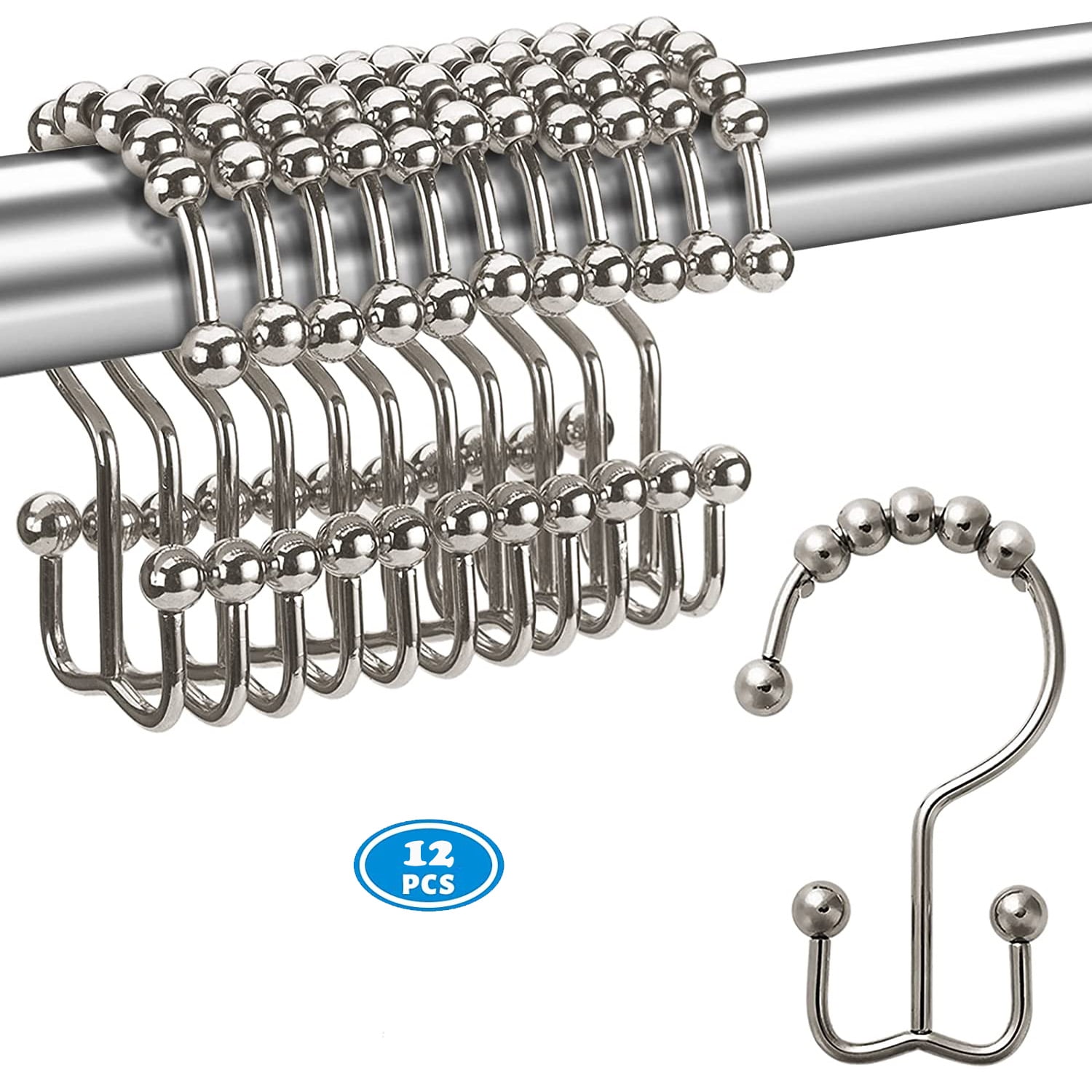 NimJoy Set of 12 Rollerball Shower Curtain Ring Hook, Rustproof