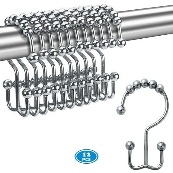 NimJoy Set of 12 Shower Curtain Hook Rings, Rust-Resistant Stainless Steel Glide Shower Double-Hooks, Plated Chrome Finish