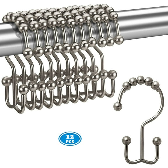 NimJoy Set of 12 Shower Curtain Rings Hook, Rust-Resistant Stainless Steel Glide Shower Double-Hooks, Brushed Matte Nickel Finish