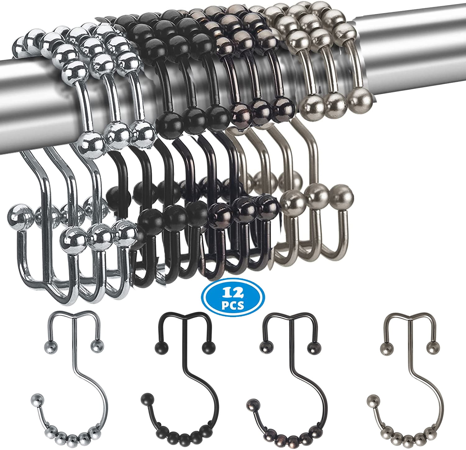 NimJoy Shower Curtain Hooks Ring, Rustproof Premium Stainless Steel