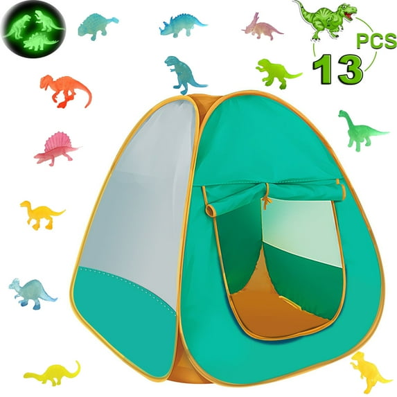 NimJoy Toddlers Pop up Play Tent W/12 Pcs Glow-in-the-Dark ABS Dinosaur Playset, Kids Tent Indoor & Outdoor Preshool Toys for Boys 3-6 Year Girls Birthday Christmas Present