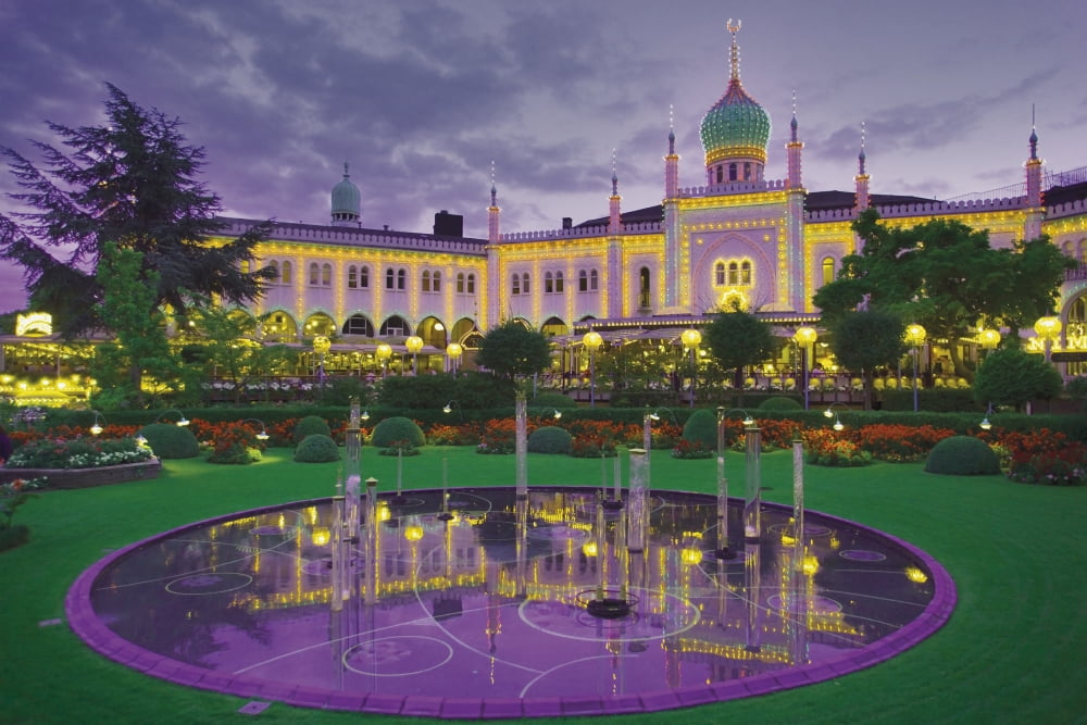 Nimb Brasserie Tivoli Gardens Copenhagen Denmark Amusement Park And Fountain Canvas Art - Ken Welsh Design Pics (34 x 22)