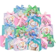 24 Pcs Small Easter Gift Bags, 4.5 x 3.9 x 1.8 Inch 6 Unique Patterns Easter Bags for Goodies, Candy, Gifts Wrapping, Party Supplies
