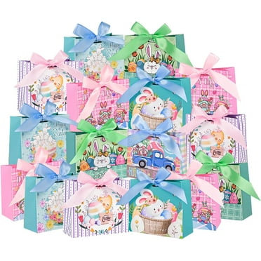 24 Pcs Small Easter Gift Bags, 4.5 x 3.9 x 1.8 Inch 6 Unique Patterns Easter Bags for Goodies, Candy, Gifts Wrapping, Party Supplies