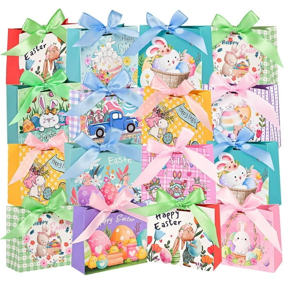 24Pack Small Easter Bags for Goodies,4.5×3.9×1.8inch Small Easter Treat Bags for Kids, Candy, Gifts Wrapping, Party Supplies 12 Unique Pattern