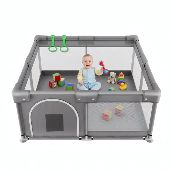 NimbleRest 46.5"x46.5" Large Baby Playpen Toddler Play Yards Safety Fence, Gray