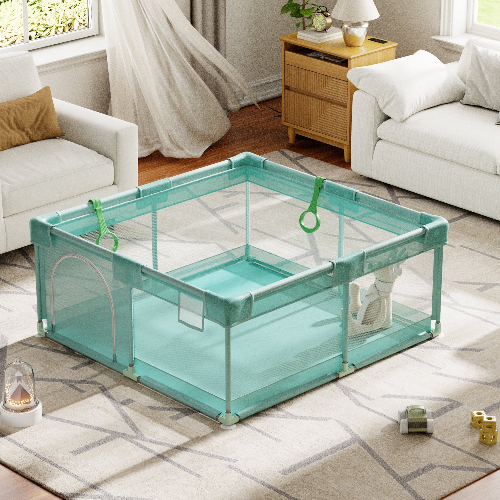 NimbleRest 48"x48" Large Baby Playpen Toddler Play Yards Safety Fence, Pale Green