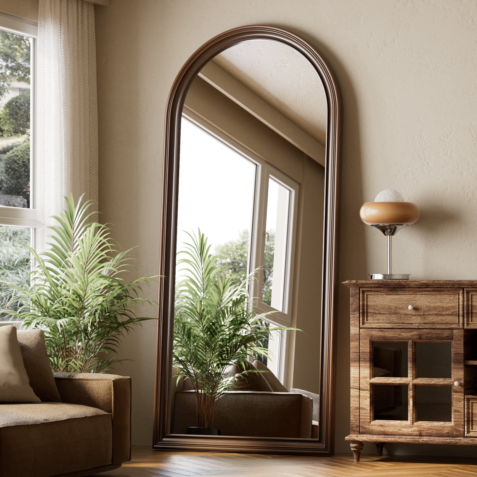 NimbleRest 71"x32" Arch-Top Full Length Vintage Mirror Floor Mirror with PU Frame, Antique Bronze