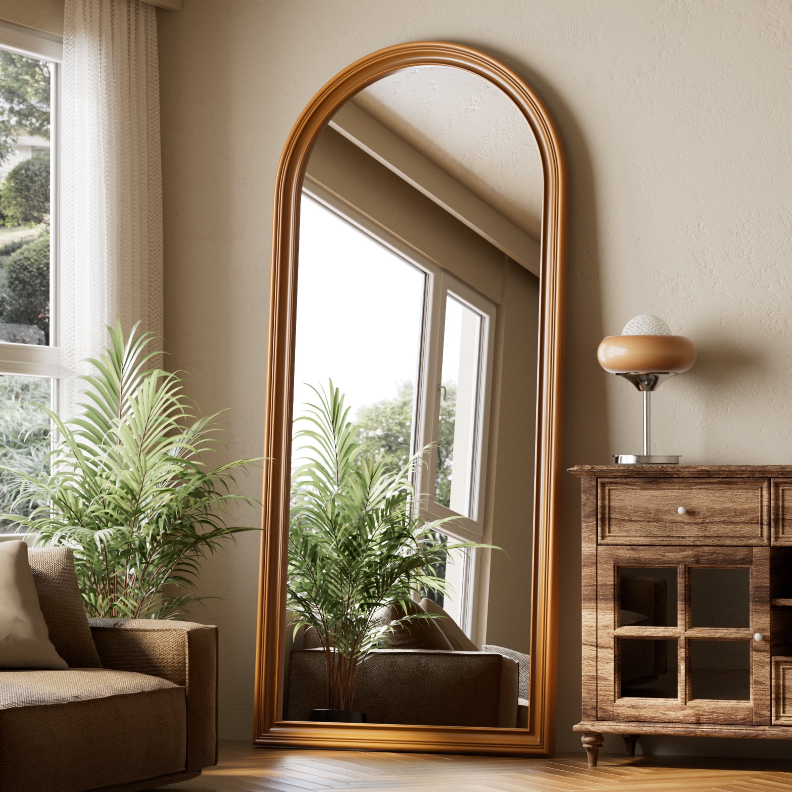 NimbleRest 71"x32" Arch-Top Full Length Vintage Mirror Floor Mirror with PU Frame, Antique Gold