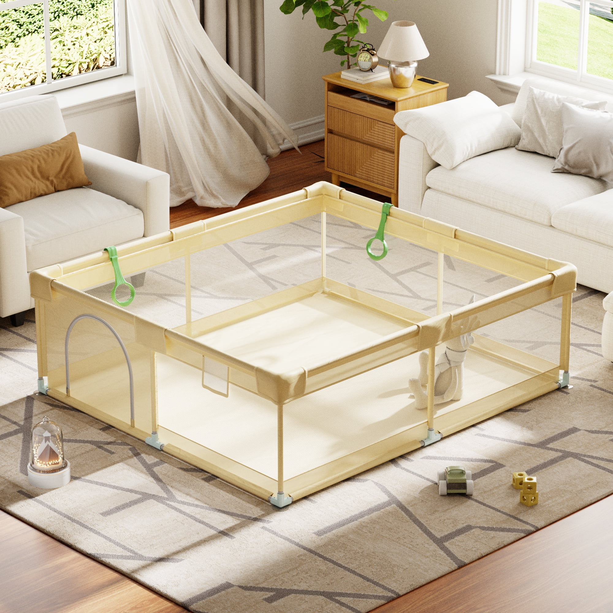 NimbleRest 71"x60" Extra Large Baby Playpen Toddler Play Yards Safety Fence, Beige