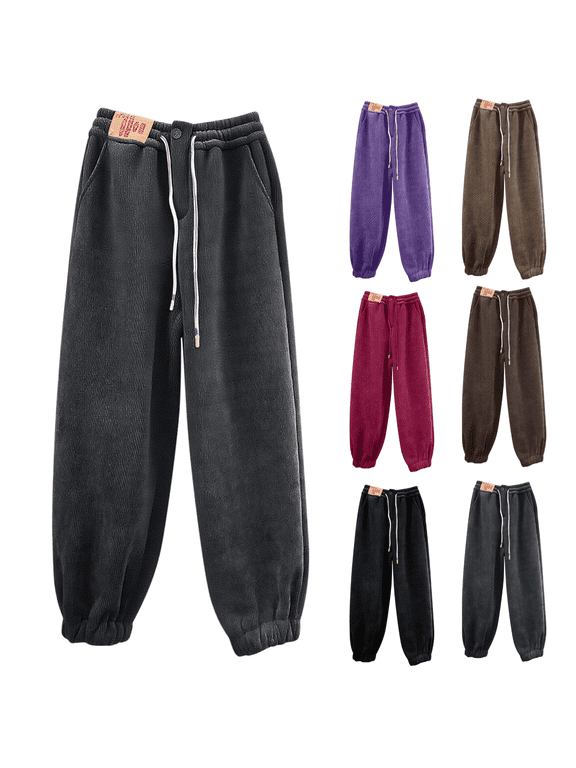 Women's Pajama Pants High Waist Fleece Lined Woolen Trousers