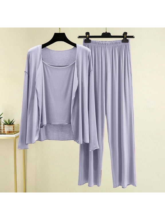 Women's Pajamas Nightwear Soft Modal Three Piece Set with Elastic Waist Pants
