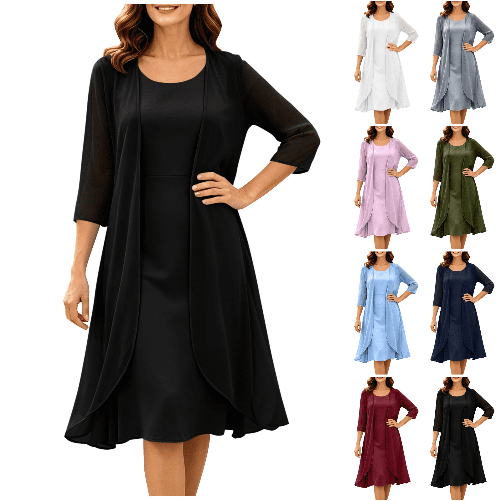 Nimbly Women's Two Piece Dress Set with Chiffon Cardigan and Sleeveless ...