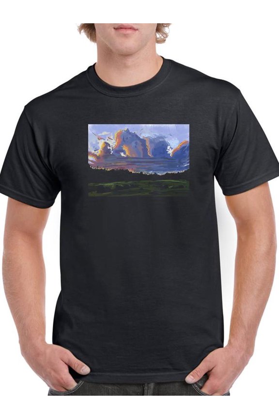 Nimbus Clouds Over Grassland T-Shirt Men -Ali Ghanaat Designs, Male Large